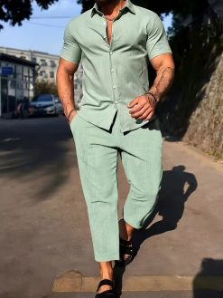 Men’s Sage Green Casual Summer Set