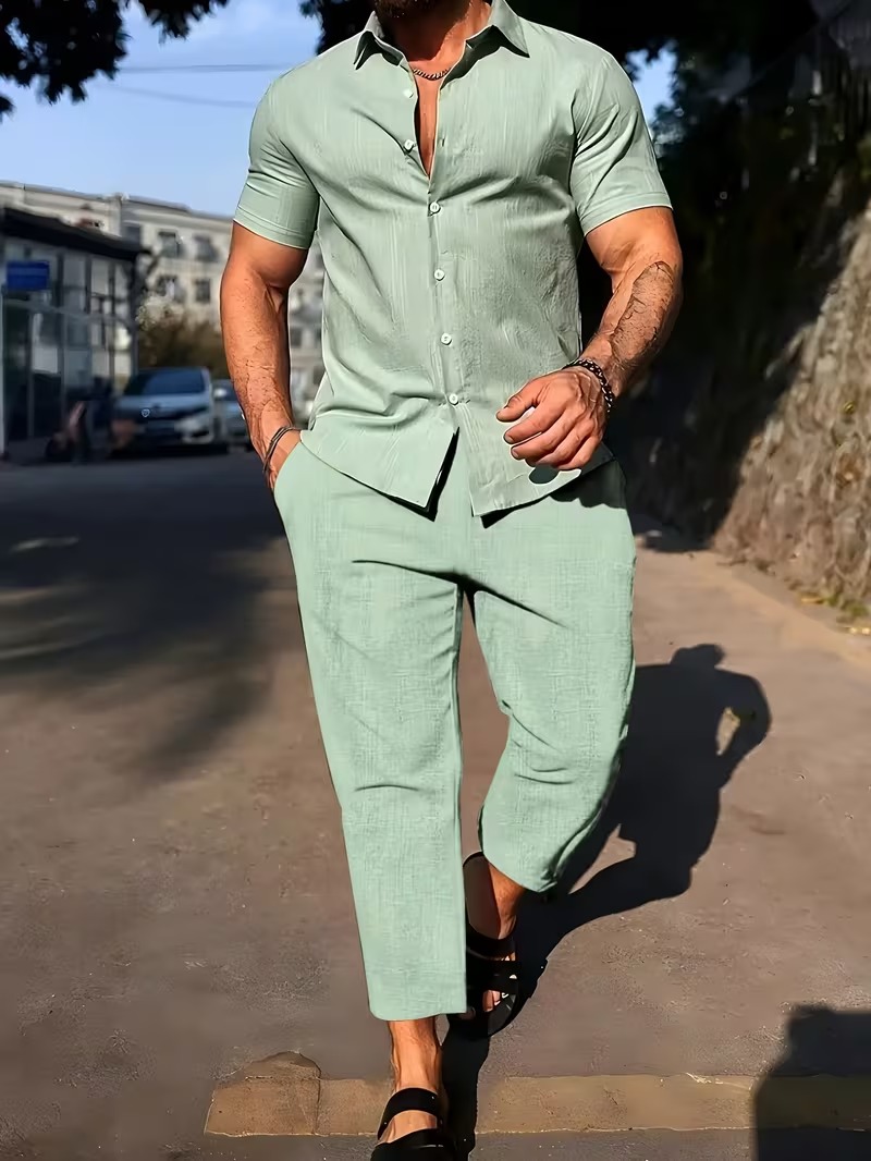 Men’s Sage Green Casual Summer Set